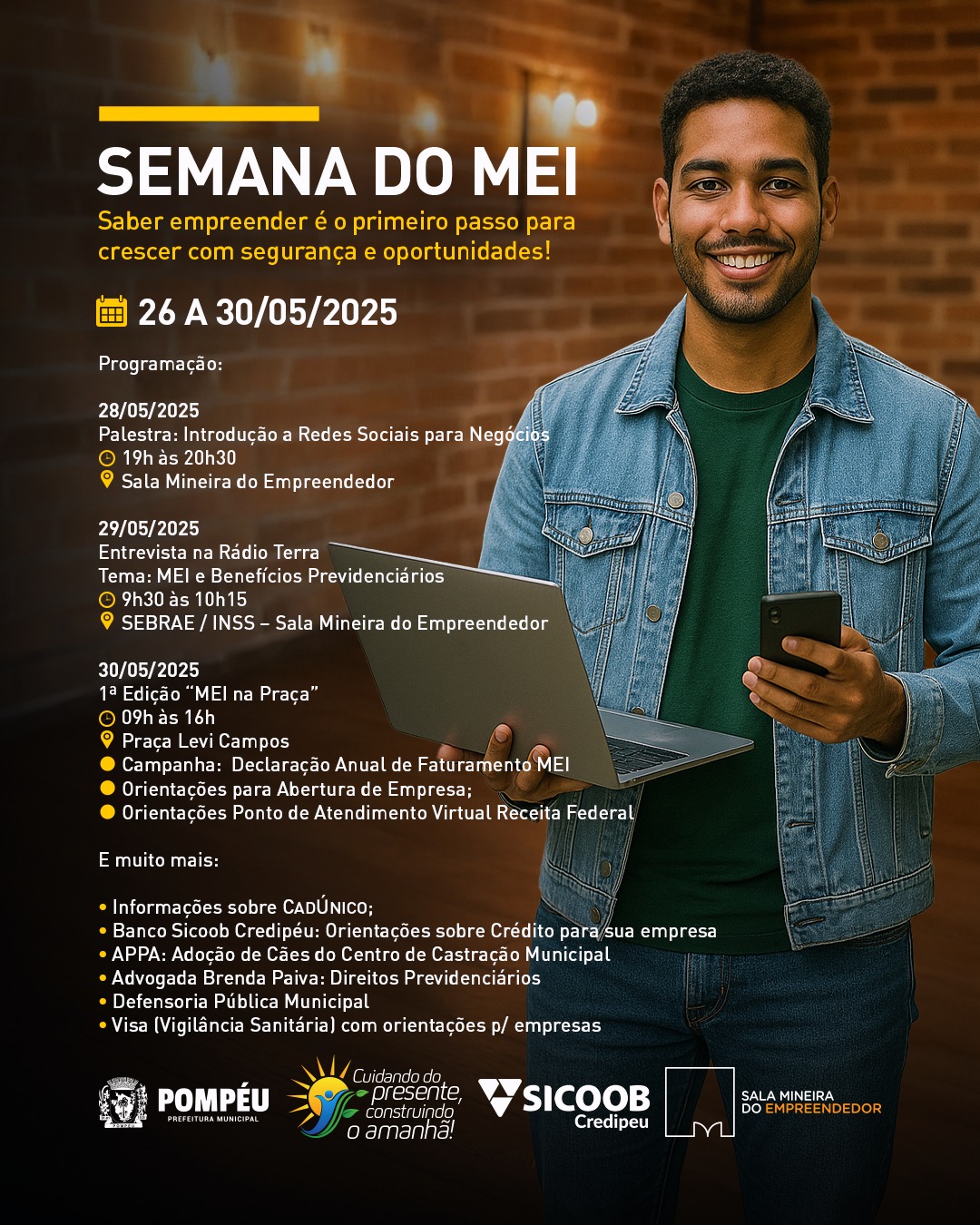 Semana do MEI em Pompéu oferece programação gratuita com foco em capacitação e apoio ao pequeno empreendedor